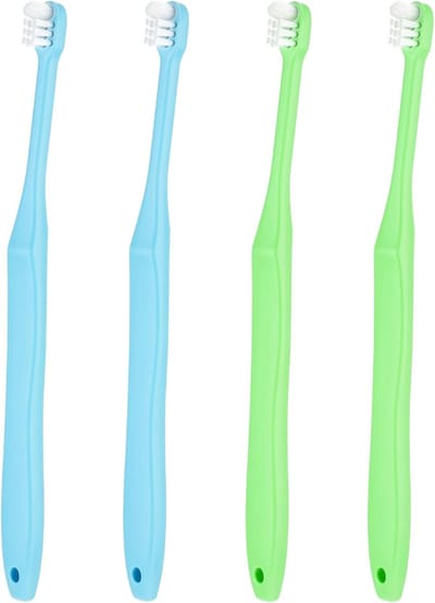 Eind tuft tandenborstel - Kleine borstel - Grondige reiniging - Zachte nylon borstels - 4 stuks - Blauw en groen