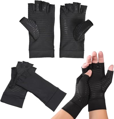 Dailygoods- Vingerbescherming Ademend - Vingerloze Beschermers - Handbeschermers - Fietsaccessoires - 2 Paar - Kopervezel 17,5/18,5 cm - Vingerhandschoenen