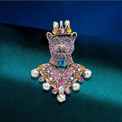 Klassiek Vintage Ontwerp Beer Draagt Kroon Barok Broches Spelden Voor Vrouwen Mannen Mode Retro Luxe Strass Parel Badges black