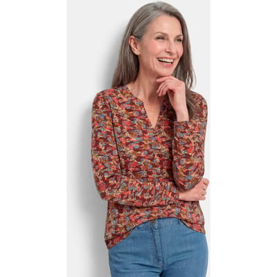 Onderhoudsarme jersey blouse met all-over print - roestrood / gedess. - Gr. 19 van Goldner Fashion
