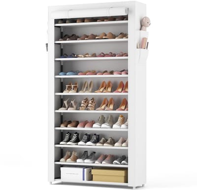 Dailygoods- Schoenenrek hoge capaciteit - 10 lagen - Opbergkast met stofdichte afdekking - Metalen frame - 50 paar schoenen - Afneembare hoezen - Schoenenkast