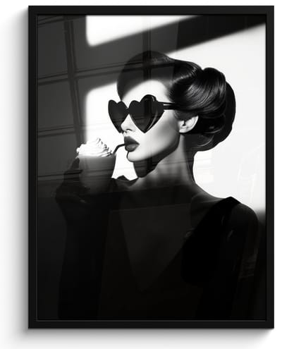Poster in lijst - Fotolijst 50x70 cm - Posters - Vrouw - Zwart - Hart - Posterlijst zwart - Decoratie - Wanddecoratie woonkamer - Muurdecoratie slaapkamer