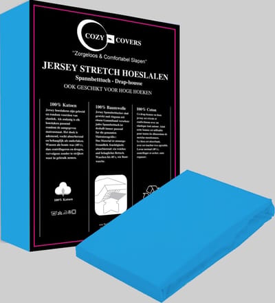 Cozy covers Jersey hoeslaken 100% katoen 90x200 cm - rondomelastiek + 30 cm matrasdikte - Turquoise