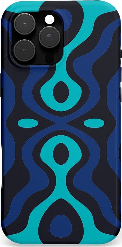 Casetastic Hoesje Geschikt voor Apple iPhone 16 Pro Max Magsafe - Stijlvolle Beschermende Duo-layer Case - Blauwe Golf Lijnen