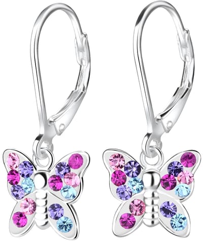 Joy|S - Zilveren Vlinder oorbellen - kristal multicolor - leverback sluiting