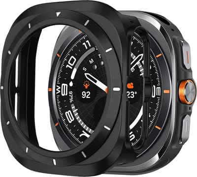 Bandz hard case hoesje met bezel - geschikt voor Samsung Galaxy Watch Ultra / Ultra 2025 - beschermhoes met wijzerplaat - Stevig plastic materiaal (zwart/wit)
