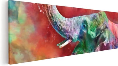 Artaza Canvas Schilderij Olifant Abstract - 60x20 cm - Wanddecoratie Dierenkop - Muurdecoratie Woonkamer - Kamer Accessoires