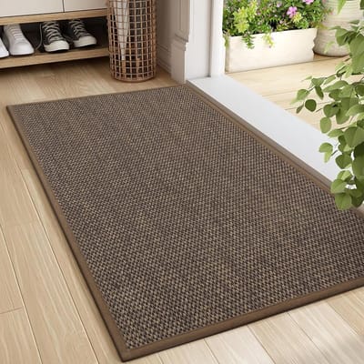 Famanu - Binnendeurmat 60 x 90 cm, antislip deurmat, wasbare vuilvangmat, dunne deurmat, absorberend entreekleed, reinigingsmat, entreemat voor gebruik binnenshuis, bruin