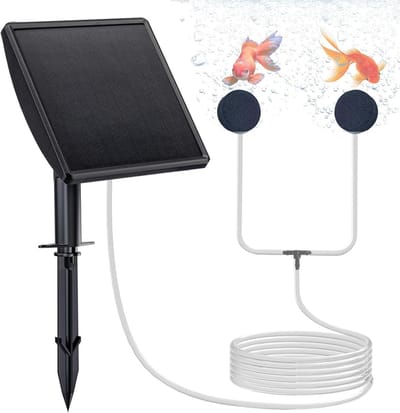 VHV - Zuurstofpomp vijver - Vijverbeluchter zonne energie - Luchtpomp vijver - Solar - Stil ontwerp - Dubbele uitlaat - Voor buiten, aquarium en tuinvijver - 14*13*20cm - Zwart