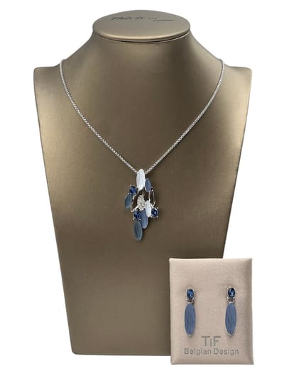 TIF - Sieraden - Sieradenset dames - Halsketting - Oorbellen - Zilver - Blauw - Verstelbaar 42-47 cm - Geschenkdoos