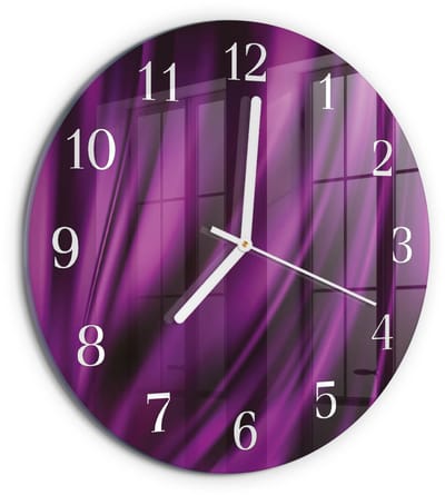 Tulup Wandklok - Abstractie Moderne Wandklok Glas - 30fi cm - Paars Wandklok Glas Decoratie - Witte Handen - Ronde Wandklok - Wandklok Glas Met Motief - Decoratieve Glazen Klok