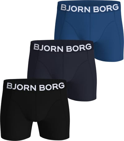 Björn Borg Cotton Stretch boxers - heren boxers normale lengte (3-pack) - blauw - donkerblauw - zwart