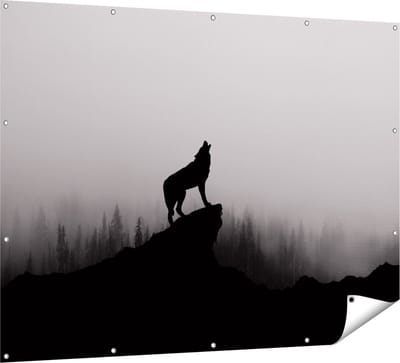Gards Tuinposter Silhouet van een Huilende Wolf - Abstract - 160x120 cm - Tuindoek - Tuindecoratie - Wanddecoratie buiten - Tuinschilderij