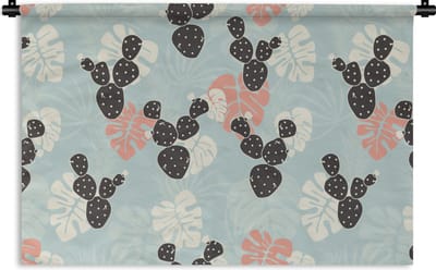 Wandkleed - Wanddoek - Cactus - Monstera - Patronen - Pastel - Hawaii - 90x60 cm - Wandtapijt