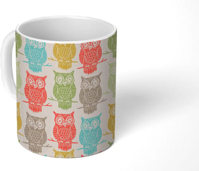 Mok - Koffiemok - Patronen - Uil - Vogels - Mokken - 350 ML - Beker - Koffiemokken - Theemok