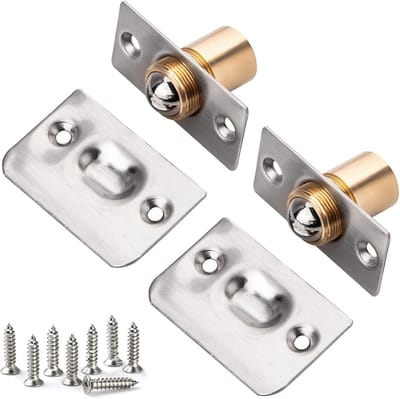 2 stuks - Ball Catch Deurslot - Verstelbare Deursluiting - Messing Kogelsnapper - RVS Snapslot voor Kastdeuren en Keukenkastjes - Inclusief Schroeven - Zilver
