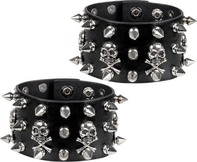 Boland Punker/biker verkleed armband - 2x - met spikes - zwart - voor volwassenen - Themafeest verkleed accessoires