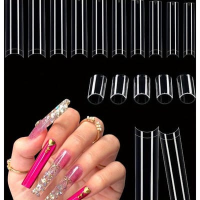 500 pièces Capsules Transparentes pour Ongles Acryliques Professionnelles, 3XL Extra Longues Carrées Effilées Plates, 10 Tailles Demi-Couvrantes French Droites Faux Ongles pur