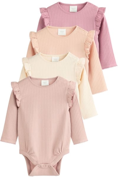 Next - Meisjes - Verpakking van 4 babyrompers met lange mouwen en ruches - Roze