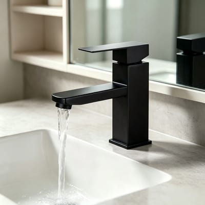 NETTLIFE Wastafelkraan - RVS - warm en koud water - Waterbesparend - Kraan Wastafel - Zwart - kraan badkamer - H 17.3cm - voor badkamer | tuin | keuken