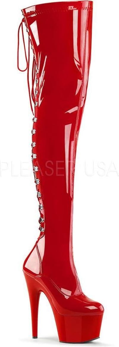 Adore-3063 plateau lak overknee laars met veters en stiletto hak rood - (EU 35 = US 5) - Pleaser