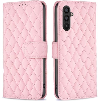 BINFEN Hoesje - Geschikt voor Samsung Galaxy A34 Hoesje - BINFEN Rhombus Book Case - Pink