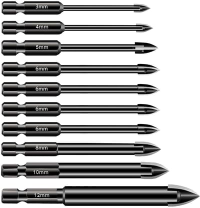 Boorbitjes Set - Wolfraamcarbide Boren - Tegels Boren - Zeskantschacht Stabiliteit - 10 Stuks 3-12mm - Zilver