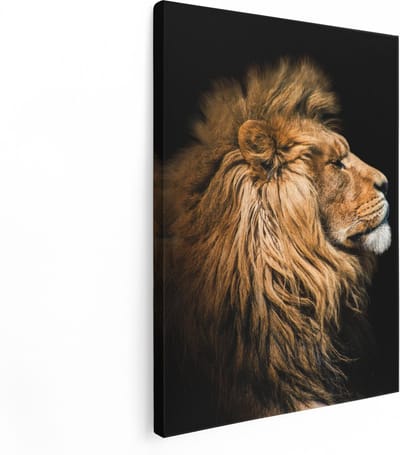 Artaza Canvas Schilderij Leeuwenkop - 30x40 cm - Klein - Muurdecoratie Dierenkop - Wanddecoratie Woonkamer - Kamer Accessoires Dieren