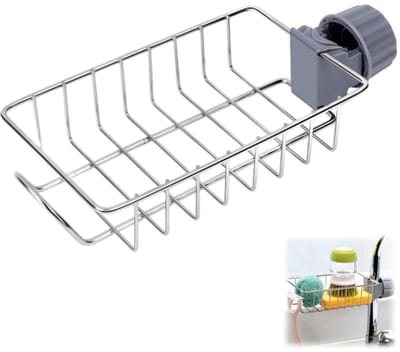 Kraanhouder-afvoerrek-gootsteenorganizer-geschikt voor keukens en slaapkamers- Geschikt voor ronde waterleidingen met een diameter van 1,8-2,5 cm-Zilverkleurig-17,5 x 11 cm
