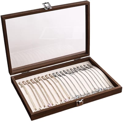 By shayne - Sieraden Organizer - Juwelenbox - Velvet - 20-Haak - Walnootkleur - Duidelijk deksel - Perfect voor sieraden - Luxe uitstraling