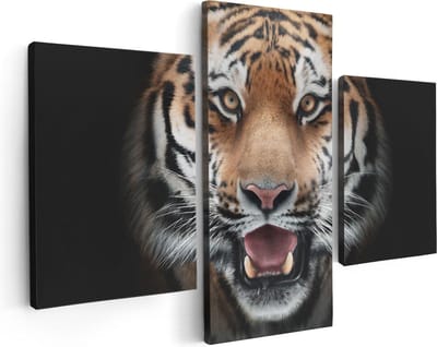 Artaza Canvas Schilderij Drieluik Tijgerkop - Tijger - 90x60 - Foto Op Canvas - Canvas Print