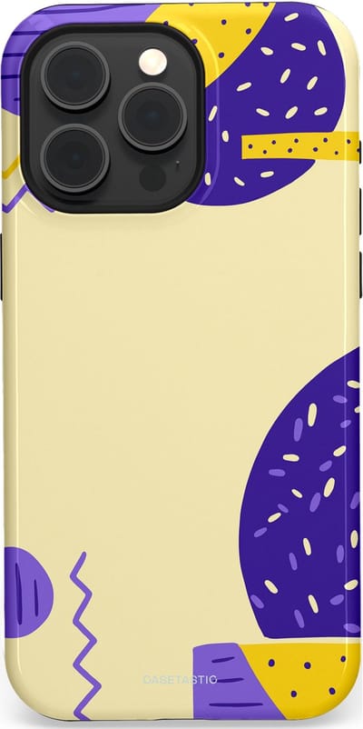 Casetastic hoesje geschikt voor Apple iPhone 15 Pro Max - MagSafe - Dubbellaagse bescherming - Geo zigzag - Fashion Case - Crème Blauw Geel