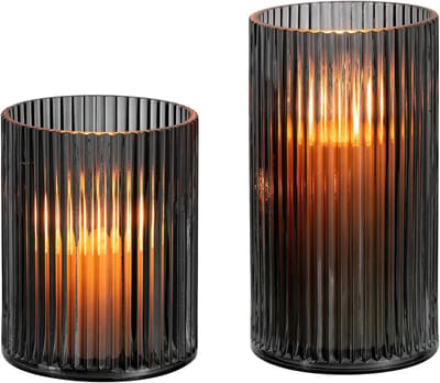 Set van 2 Zwarte Kaarsenhouders van Dikte Glas voor Tafeldecoratie - Moderne Glazen Cylinder voor Stompkaarsen en Woondecoratie