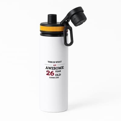 Hacebo® - This is what an awesome 26 year old looks like waterfles met draaidop oranje - iemand die 26 jaar is geworden - de jarige - verjaardagscadeau - kado - geschenk - gift - leuke verjaardagscadeau - felicitatie - water fles - 850ML