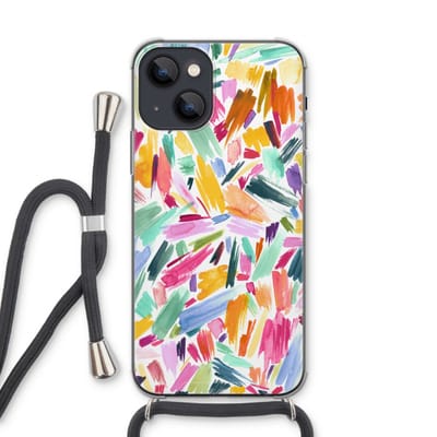 Case Company® - Hoesje met koord geschikt voor iPhone 13 hoesje met Koord - Watercolor Brushstrokes - Telefoonhoesje met Zwart Koord - Bescherming aan alle Kanten en Over de Schermrand
