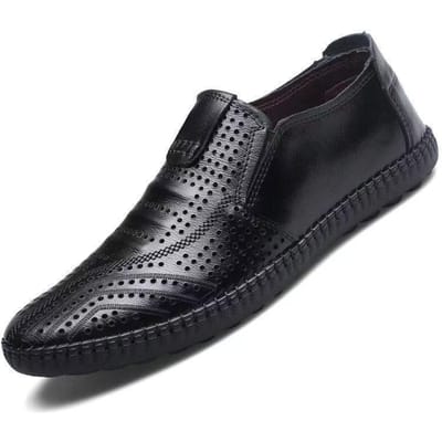 Heren Zomer Leren Schoenen Ademend Holle PU Schoenen Instappers Zachte Zool Casual Leren Schoenen Comfortabele Rijschoenen Vrije Tijd Ronde Neus Slijtvast 39