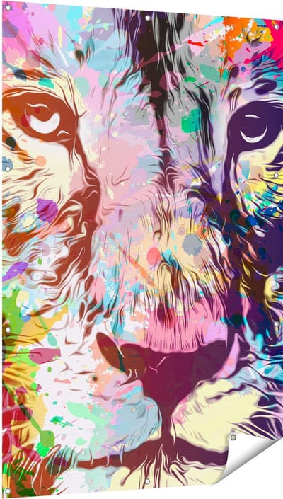 Gards Tuinposter Gekleurde Leeuw - Abstract - 100x150 cm - Tuindoek - Tuindecoratie - Wanddecoratie buiten - Tuinschilderij