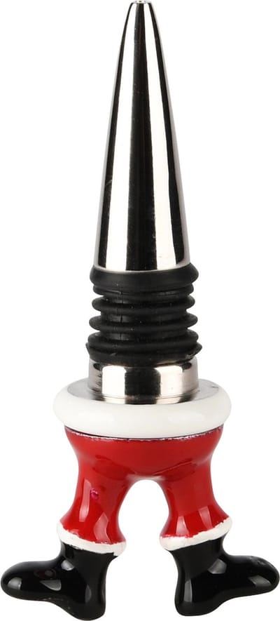 Dekoratief | Santa pants flessenstop, rood/zwart, metaal, 5x4x12cm | A238293
