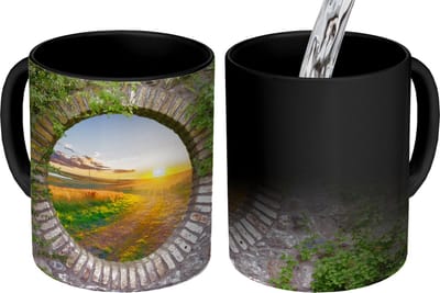 Magische Mok - Foto op Warmte Mokken - Koffiemok - Platteland - Doorkijk - Zon - Magic Mok - Beker - 350 ML - Theemok