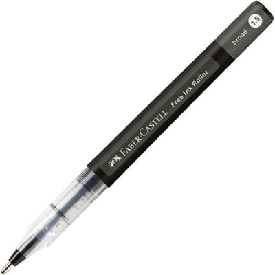 Faber Castell rollerbalpen Free Ink Broad, schrijfkleur zwart, lijndikte 1,5 mm, met transparante houder en metalen clip, gerecycled kunststof, 1 stuk