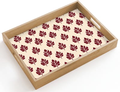 Dienblad hout 40x30 cm - Schootdienblad - Botanisch - Patroon - Bordeaux - Borrelplank rechthoek - Plateau dienbladen