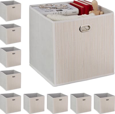 10x opbergmand bamboe - opbergbox opvouwbaar - stoffen opbergdoos - wit
