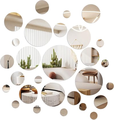 Ronde Spiegel Wandstickers Set van 72 Stuks, Zelfklevende Acryl Spiegels voor Woonkamer, Slaapkamer en Badkamer Decoratie
