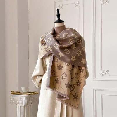 Luxe Dames Dubbelzijdig Bedrukte Sjaal Zacht Warm Pashmina Bloemen Sjaal Winter Buiten Koudebestendig Winddicht Dekensjaal gray