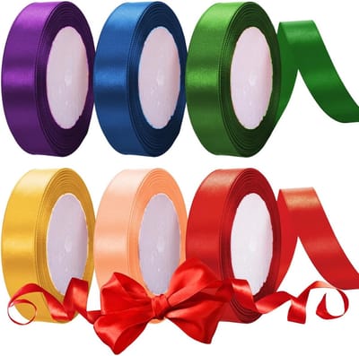 Satijnen lint in 6 kleuren, 20 mm x 22 m, cadeaulint, breed, kleurrijk satijnen lint, cadeaulint, stof, satijnen lint, cadeaulinten, satijn voor bruiloftsdecoratie, cadeauverpakking, knutselen