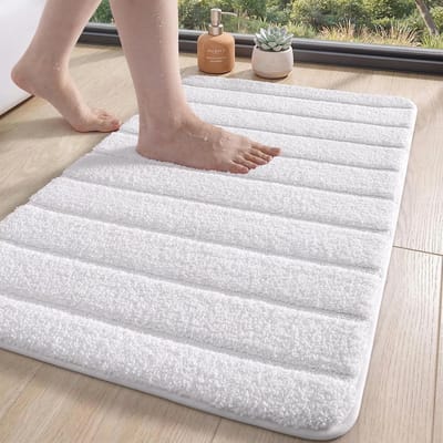 SnelShoppen - DEXI Badmat 45 x 75 cm, Antislip Badmatten, Extra Zachte Microvezel, Absorberende Badkamermat, Machinewasbaar, Wit voor Badkamer, Bad en
