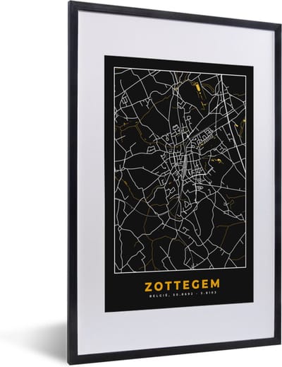 Fotolijst incl. Poster - Kaart - Goud - Plattegrond - Zottegem - Stadskaart - 40x60 cm - Posterlijst