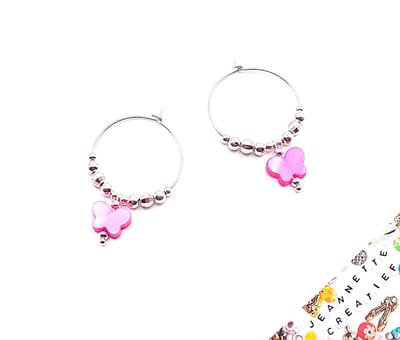 Jeannette-Creatief® - Zilver - Pink Butterfly - Oorringen - Oorbellen - Oorbellen Dames - Roze oorbellen - Zilveren oorbellen - Zilveren oorringen - Zilveren Kraaltjes - Zilver 925 - Vlinders - Vlinder - Valentijn - Moederdag