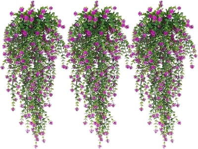 Set van 3 Kunstplanten met Witte Bloemen - Nepplant voor Wanddecoratie in Tuin, Woonkamer en Gang