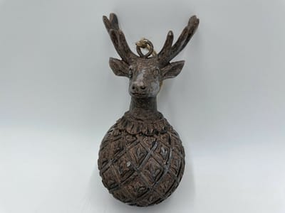 Decoratiebal Hert / kerstbal vintage bruin / taupe steen maat m 17 x 8 cm | 121621 | Home Sweet Home | Stoer & Sober Woonstijl